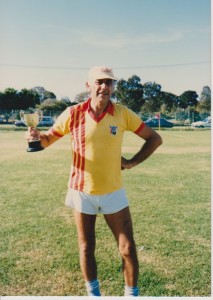 Holdng the Tetley Trophy (from Yorkshire) - photo taken at Soccer field at West Botany Street Rockdale 1986